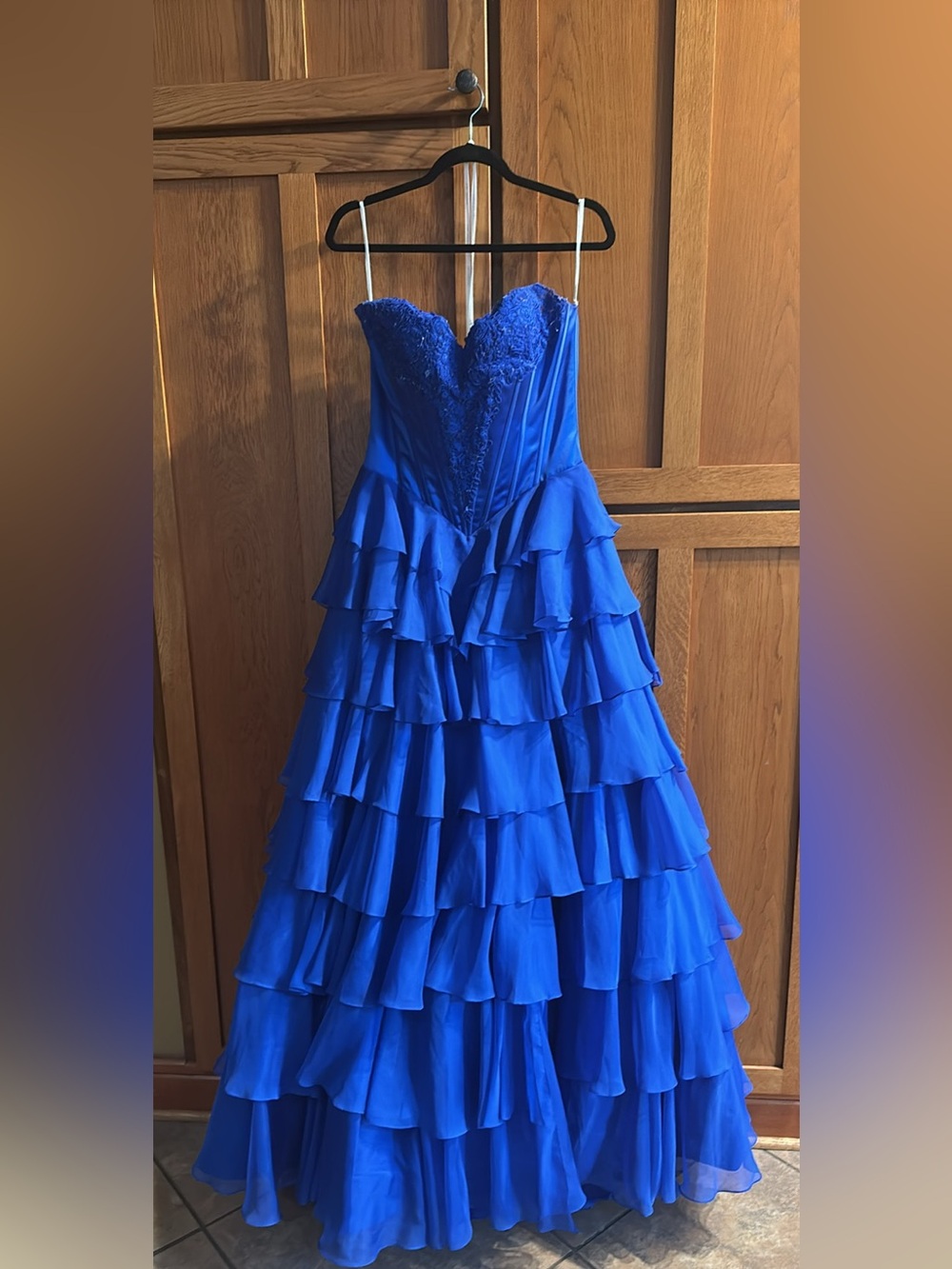 Sherri Hill Strapless Royal Blue Ruffled Ball Gown Dress new